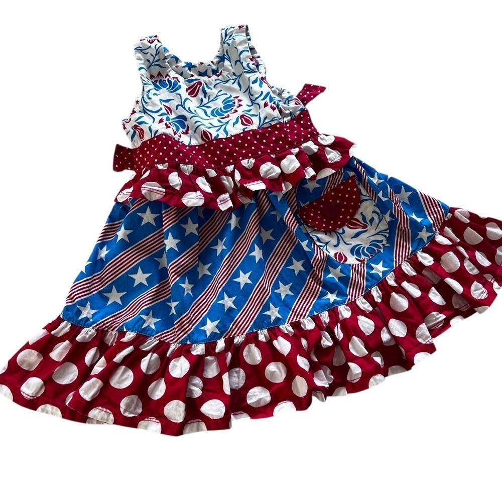 Jelly the Pug Fourth of July Patriotic Ruffle Dress in Red White Blue 24 Months